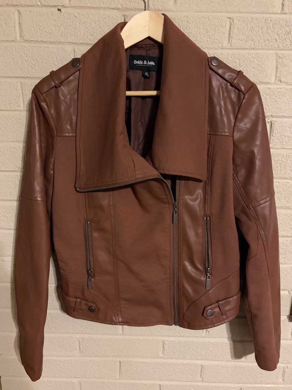 Women's Brown Faux Leather Moto Jacket